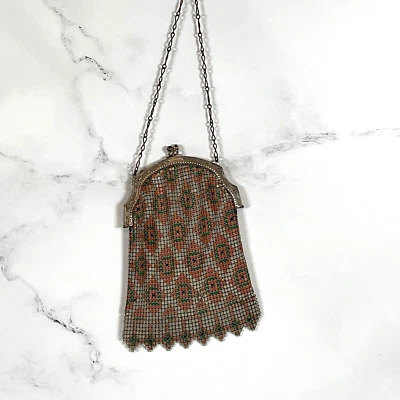 Antike Whitting & Davis Emaillierte Mesh Flapper Tasche Art Deco 1920er - Bild 1 von 4
