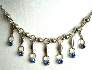 klasse STRASS Collier Kette ModeSchmuck Anhänger blau silber NEU - Bild 1 von 3