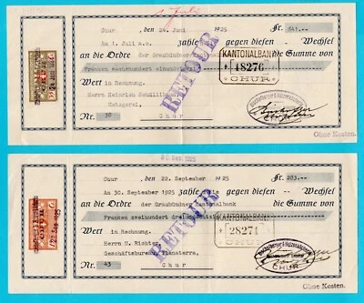 SWITZERLAND 2 money orders 1925 Chur - Image 1 of 2