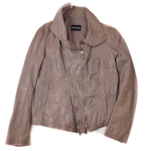 $1675 EMPORIO ARMANI High Collar Leather Jacket with Zip Detail Slim L - Picture 1 of 10