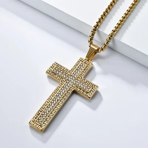 Hip Hop Cross Pendant Stainless Steel Necklace Silver/Gold - Picture 1 of 9