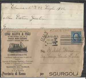 1912UNITED STATES COVER FROM NEW YORK BANK AND CURRENCY EXCHANGE OFFICE TO ITALY - Picture 1 of 2