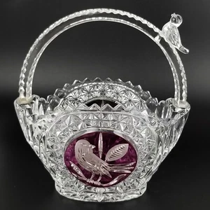 Hofbauer Crystal Vase Basket, Ruby Byrdes Collection Vintage Red Bird Candy Dish - Picture 1 of 19