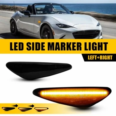 Amber Pair Sequential LED Side Marker Smoke Light Fit 16-2022 MAZDA MX-5 Miata - Image 1 of 4