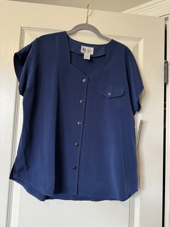 Blusa Maggie Sweet Abotonada Manga Corta Talla L Gran Regalo EE. UU. Azul Real Nueva con Etiquetas Foto 1 de 4
