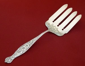 1885 Duhme Sterling Silver Repousse Flowers ASPARAGUS Fork Server - Heavy! - Picture 1 of 5