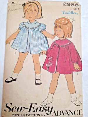 Dress Smock Top 12M 1 1T Sew Easy Advance Sewing Pattern 2986 Cut VTG Short Yolk - Image 1 of 4
