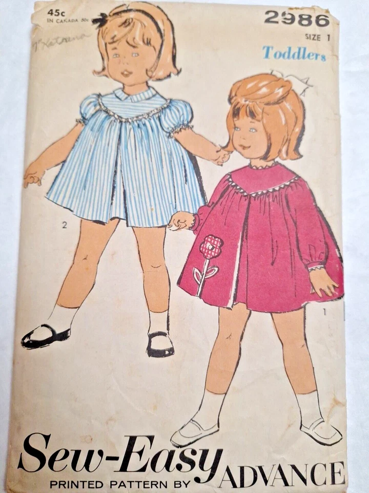 Dress Smock Top 12M 1 1T Sew Easy Advance Sewing Pattern 2986 Cut VTG Short Yolk - Image 1 of 4