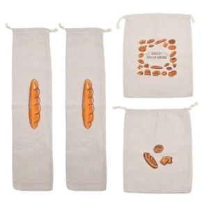 4 Pieces Practical Bread Storage Bag Set Natural Linen Fabric Baguettes Holder - Picture 1 of 8