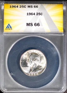1964 Silver 25c Washington Head Quarter MS 66 Gem ANACS # 7726040 + Bonus - Picture 1 of 2