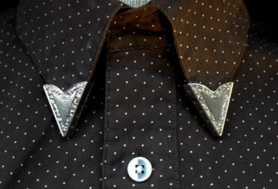 Art Deco Amazing Style Triangle Shape Men's Classic 935 Pure Silver Collar Tips - Image 1 of 4