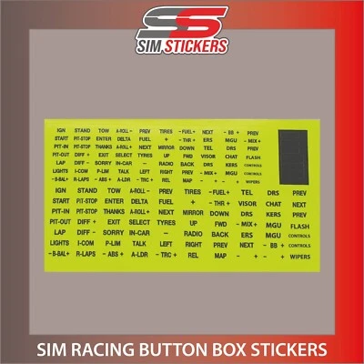 LEUCHTEND GELB Aufkleber für Auto Sim Button Box/Rad iRacing/AC/PC2 - Bild 1 von 4