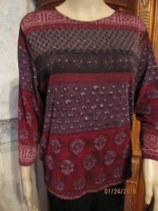 NICE SAG HARBOR WASHABLE POLY/SPAN PLUM/RUST/BROWN/BLACK  KNIT TOP- SZ M PETITE - Picture 1 of 9
