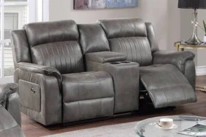 Contemporary Power Motion Loveseat w Console 1pc Couch Living Room Furniture Sla - Picture 1 of 5