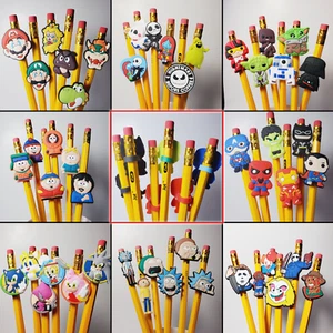 Set of 6 pencil toppers + pencils - Back to School - pencil pen straw topper - Picture 1 of 18