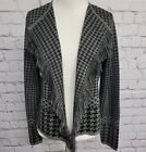 Charlie B Womens SP Black Gray Houndstooth Open Front Cardigan Sweater Fringe 