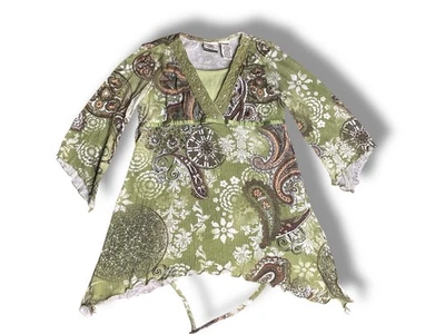 Топ Y2K зеленый и коричневый эфирная фея размер 10/12 с половинными рукавами - Изображение 1 из 3