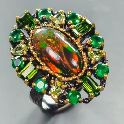 Anillo Top AA+ 3 ct+ Ópalo Negro Natural Plata de Ley 925 Talla 8/R440950 Foto 1 de 4