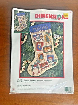 Dimensions Counted Cross Stitch Kit 8522 Holiday Stamps Stocking 1997 Christmas  - Image 1 of 3