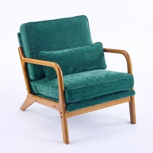 Accent Chair Mid-Century Modern Chair with Pillow Upholstered Lounge Arm Chair - Picture 1 of 22