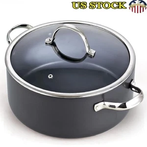 Nonstick Dutch Oven Stock Pot 7Qt Hard Anodized W/ Glass Lid Cooking Vessel New - Picture 1 of 7