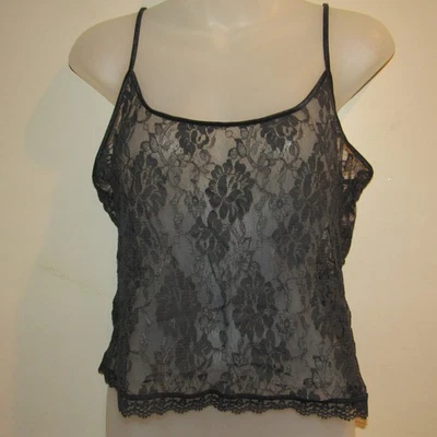 Camiseta sin mangas vintage Y2K Victoria’s Secret 2001 encaje negro transparente cami L EE. UU. gótica Foto 1 de 4