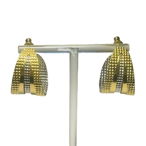 Orecchini mezzo cerchio Monet metallo misto tono oro e argento bigiotteria vintage - Foto 1 di 16