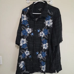 George Hemd Herren 3XL Grau Hawaii Blumen Kurzarm Knopfleiste Viskose - Bild 1 von 3