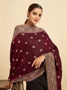Maroon Women's 100% Soft Viscose Woven Women's Scarf, Stoles Shawls (28" x 80") - Picture 1 of 4