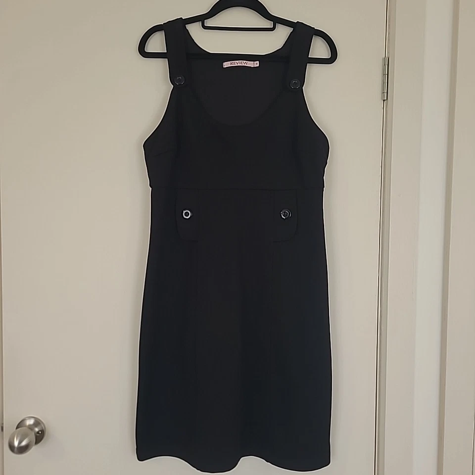Review Fitted Pinafore Black Size 12 Bodice Lined Side Zip Viscose/Poly Office - image 1 of 4