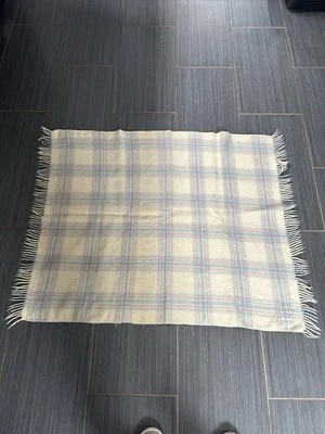 Manta de bebé Quiltex vintage 100 % lana virgen rosa azul crema a cuadros Foto 1 de 4