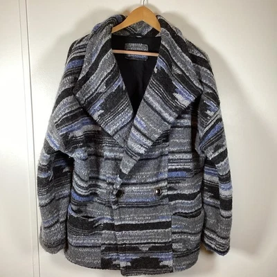 Chaqueta de punto jacquard prAna Arria para mujer talla XL gris/azul/negro lana azteca Foto 1 de 4