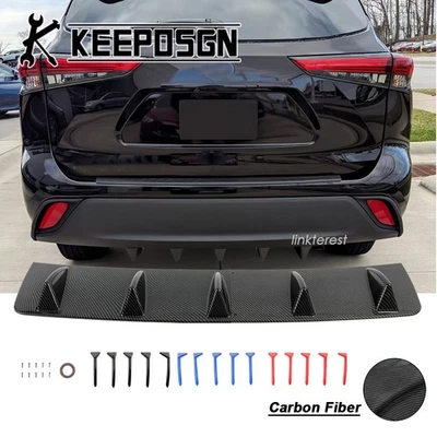 For Toyota Highlander CARBON FIBER Rear Bumper Diffuser Lip Splitter Shark Fins Foto 1 de 4