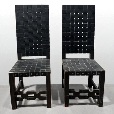 Pair of Late 19th Century Renaissance Revival Black Leather Chairs - Image 1 of 4