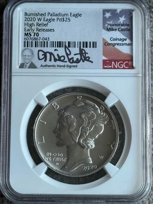 Águila de paladio quemada 2020-W $25 alto relieve NGC MS70 lanzamiento anticipado - castillo Foto 1 de 4