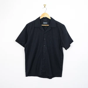 Oliver Sweeney Camicia Uomo Manica Corta Collo Cubano Misto Lino Nero Large L - Foto 1 di 6