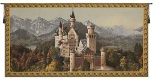 View of Neuschwanstein Castle 27x51 in Jacquard Woven Decorative Tapestry NEW - Picture 1 of 4