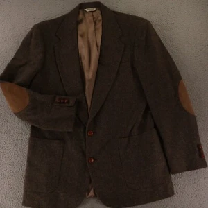 Vintage Tweed Sakko M MT braun Gerstencorn 100% Wolle Ellenbogen aufgesetzte Taschen USA 42L - Bild 1 von 16