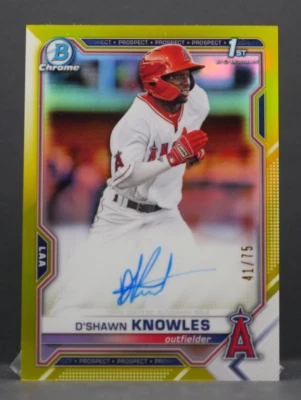 2021 Bowman MLB D'SHAWN KNOWLES 1st Bowman Yellow Refractor Auto /75 RC Angles - Image 1 of 2