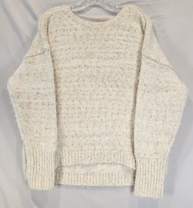 DKNY Jeans Maglione Pullover Ciglia Cropped Beige Filo Oro Grande Schiena Scollo V - Foto 1 di 9