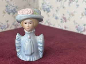 Collectable AVON Victorian Lady 1982 blue ruffled dress thimble - Picture 1 of 5