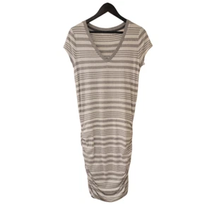 Athleta Short Sleeve Dress Small Gray White Stripe Solstice Ruched Soft NWOT NEW - Picture 1 of 7