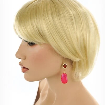 KOHL'S "COLOR" Gold Tone MARBLED BURNT ORANGE & PINK OVAL BEADS Dangle EARRINGS - Image 1 of 4