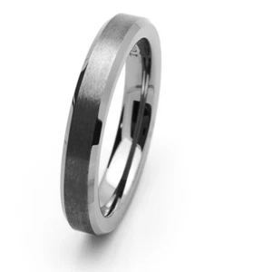 4MM Tungsten Carbide Wedding Band Beveled Edge Flat Center Brushed Ring - Picture 1 of 4