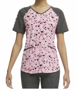 Pink Hearts Damen-Peeling-Top S L 3XL V-Ausschnitt Valentinstag Liebe - Bild 1 von 7