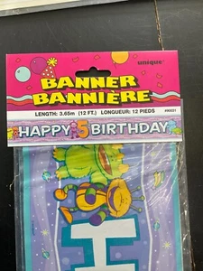 Banner de fiesta de feliz quinto cumpleaños 12 pies de aluminio púrpura - Imagen 1 de 2