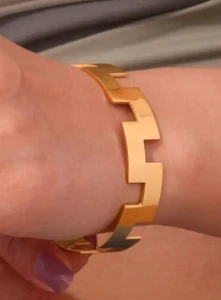 Geometric Bangle,Gold  Plated Bangle,Open Cuff Bangle, Statement Bangle Bracelet - Picture 1 of 5