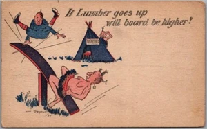 Vintage Comic Postcard "If Lumber Goes Up, Will Board Be Higher?" 1909 Cancel - Picture 1 of 2