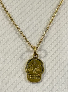 Sugar Skull Skeleton Gold 18” Stainless Jewelry Gothic Halloween Jewelry 20% OFF - Picture 1 of 7