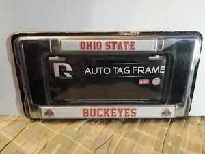 NCAA OHIO STATE BUCKEYES METAL CHROME AUTO TAG FRAME  - Picture 1 of 3